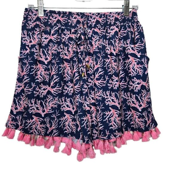 Simply Southern Naples Tassel Shorts Blue/Pink Size L/XL - Picture 3 of 9